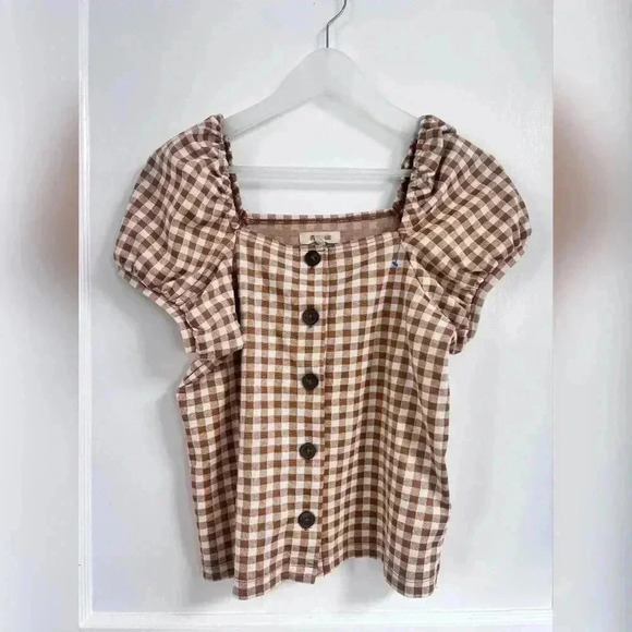 Madewell Gingham Jacquard Square-Neck Puff-Sleeve Top NEW - Picture 1 of 6